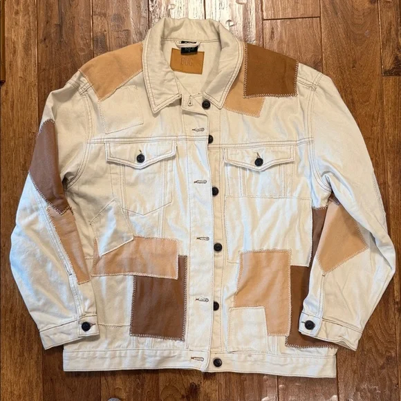 BDG Off-White Jacket with Brown Patches - Picture 1 of 5
